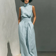 Rue | Minimalist Sleeveless Linen Set – Light Blue