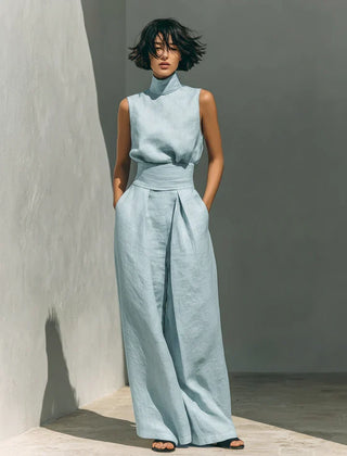 Rue | Minimalist Sleeveless Linen Set – Light Blue