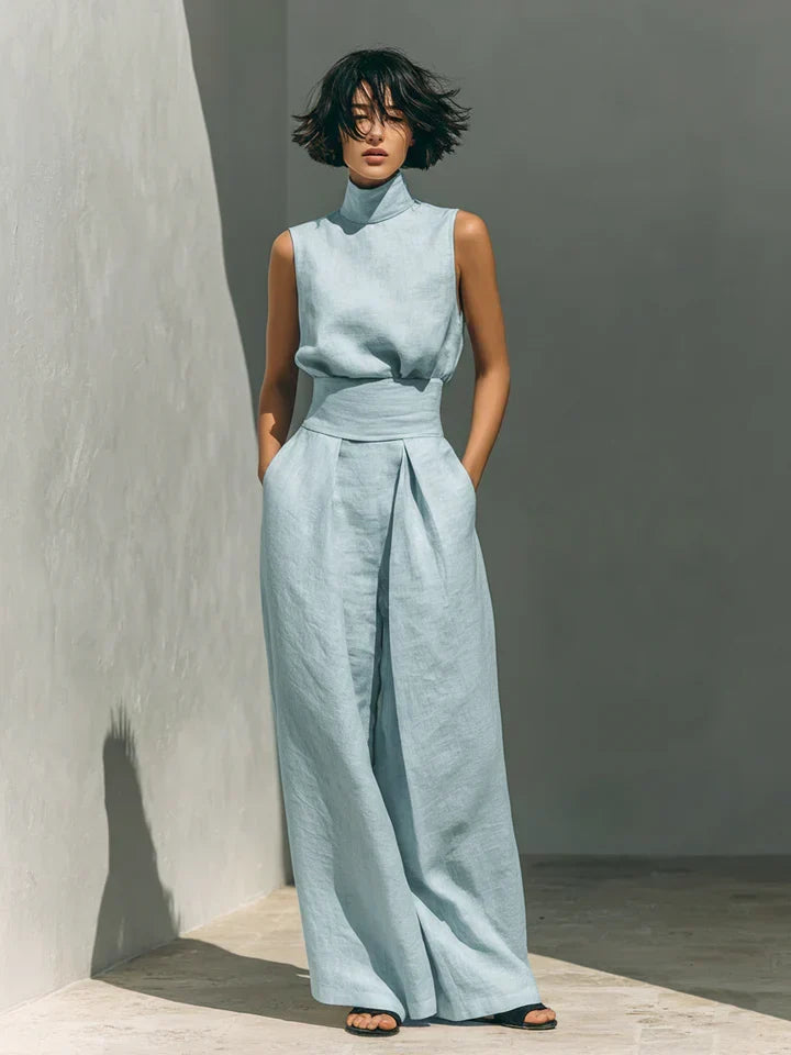 Rue | Minimalist Sleeveless Linen Set – Light Blue