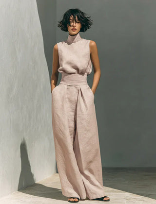 Rue | Minimalist Sleeveless Linen Set – Pink