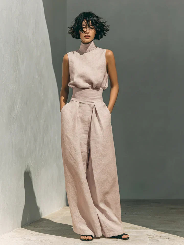 Rue | Minimalist Sleeveless Linen Set – Pink