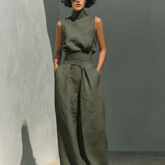 Rue | Minimalist Sleeveless Linen Set – Military Green