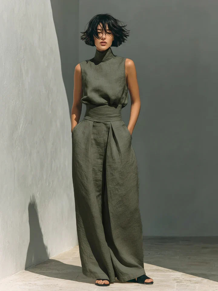 Rue | Minimalist Sleeveless Linen Set – Military Green
