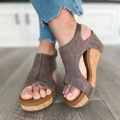 Vesna | Women's Suede-Look Wedge Platform Sandals – Taupe