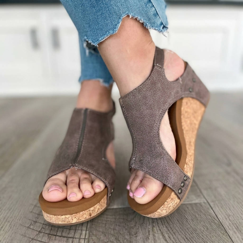 Vesna | Women's Suede-Look Wedge Platform Sandals – Taupe