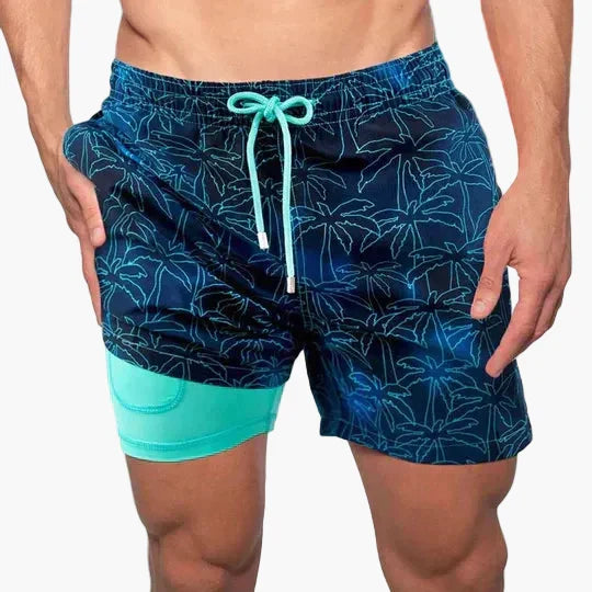 Ollie | Men's Tropical Print Beach Shorts with Liner – Ocean Palm