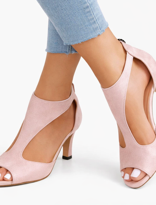 Romaine | Cushioned Heeled Sandals with Cut-Out Design – Pink