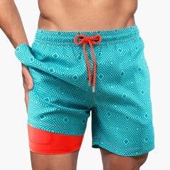 Ollie | Men's Tropical Print Beach Shorts with Liner – Coral Reef