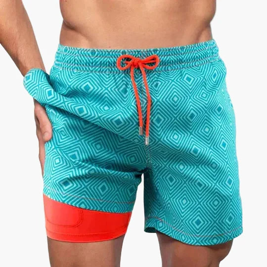Ollie | Men's Tropical Print Beach Shorts with Liner – Coral Reef