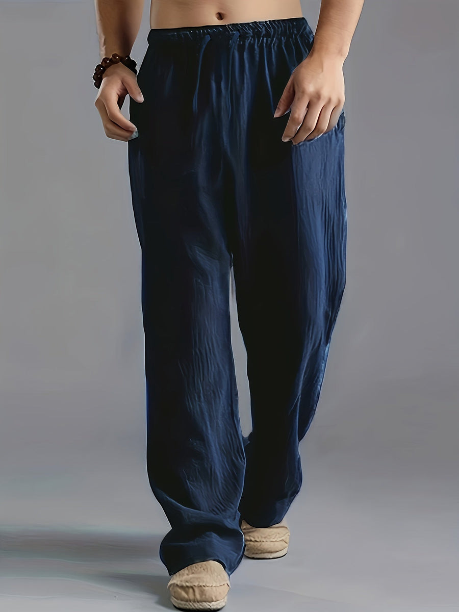 Yorick | Linen Pants with Elastic Waist and Relaxed Cut – Blue