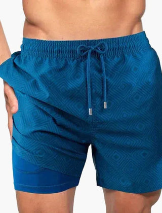 Ollie | Men's Tropical Print Beach Shorts with Liner – Blue Diamond