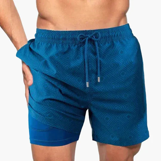 Ollie | Men's Tropical Print Beach Shorts with Liner – Blue Diamond
