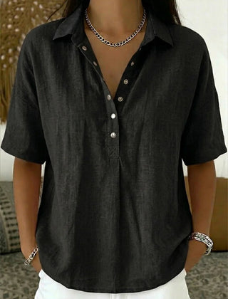 Daphne | Elegant Short Sleeve Blouse – Black