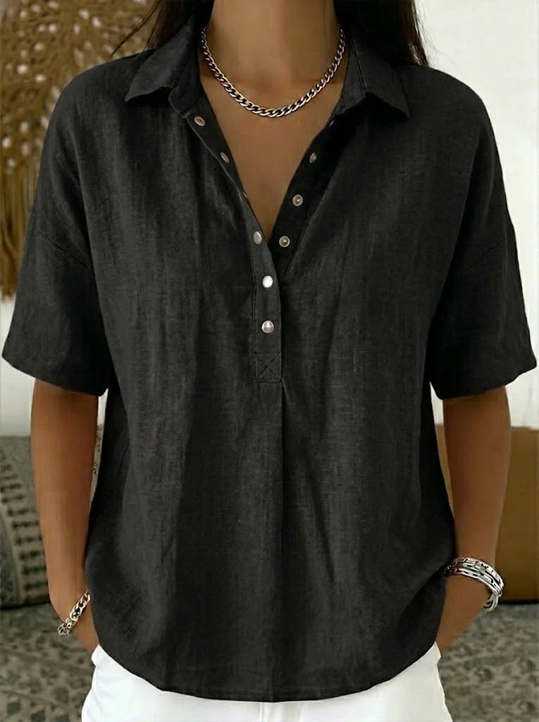 Daphne | Elegant Short Sleeve Blouse – Black