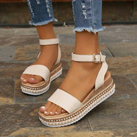 Solenne | Ankle Strap Platform Sandals with Textured Sole