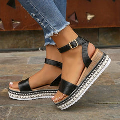 Solenne | Ankle Strap Platform Sandals with Textured Sole