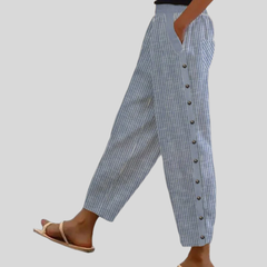 Romy | Striped Pants with Button Detail