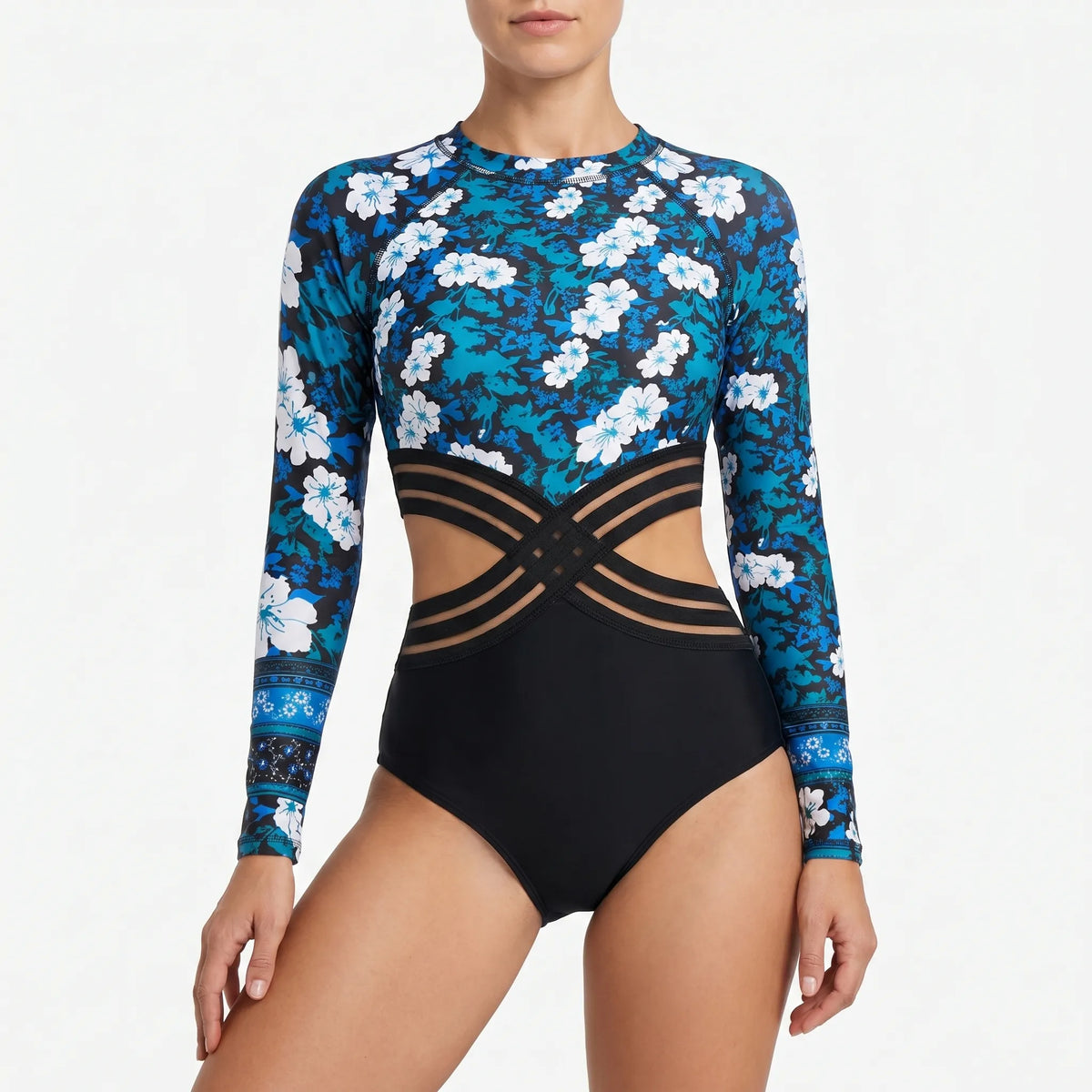 Noelani | Long Sleeve Swimsuit with Side Cut-Outs – Blue