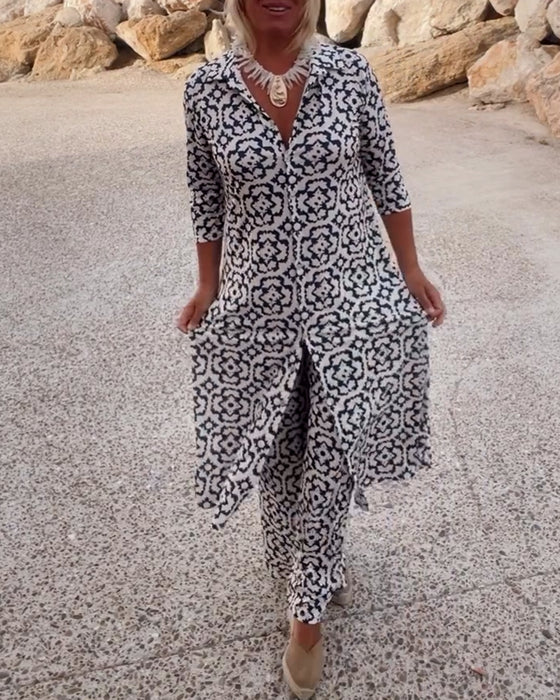 Orla | Button-Front Set with Matching Print – Grey