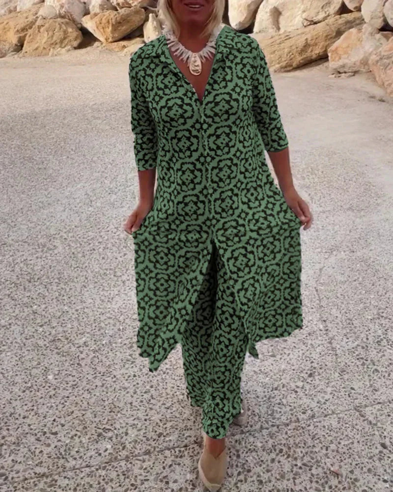 Orla | Button-Front Set with Matching Print – Green