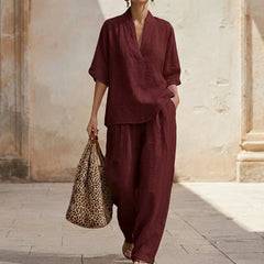 Della | Women's Two Piece Set with Relaxed Fit – Burgundy