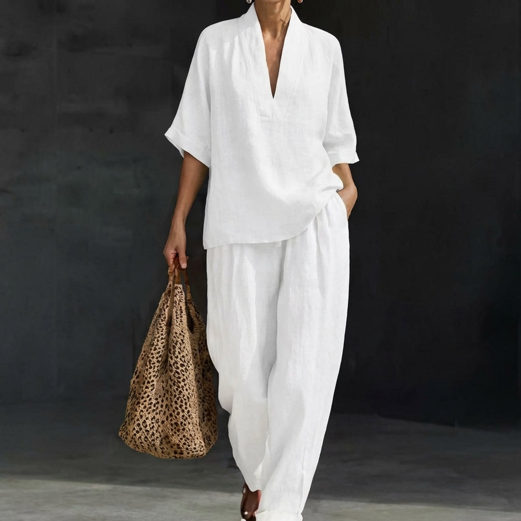 Della | Women's Two Piece Set with Relaxed Fit – White