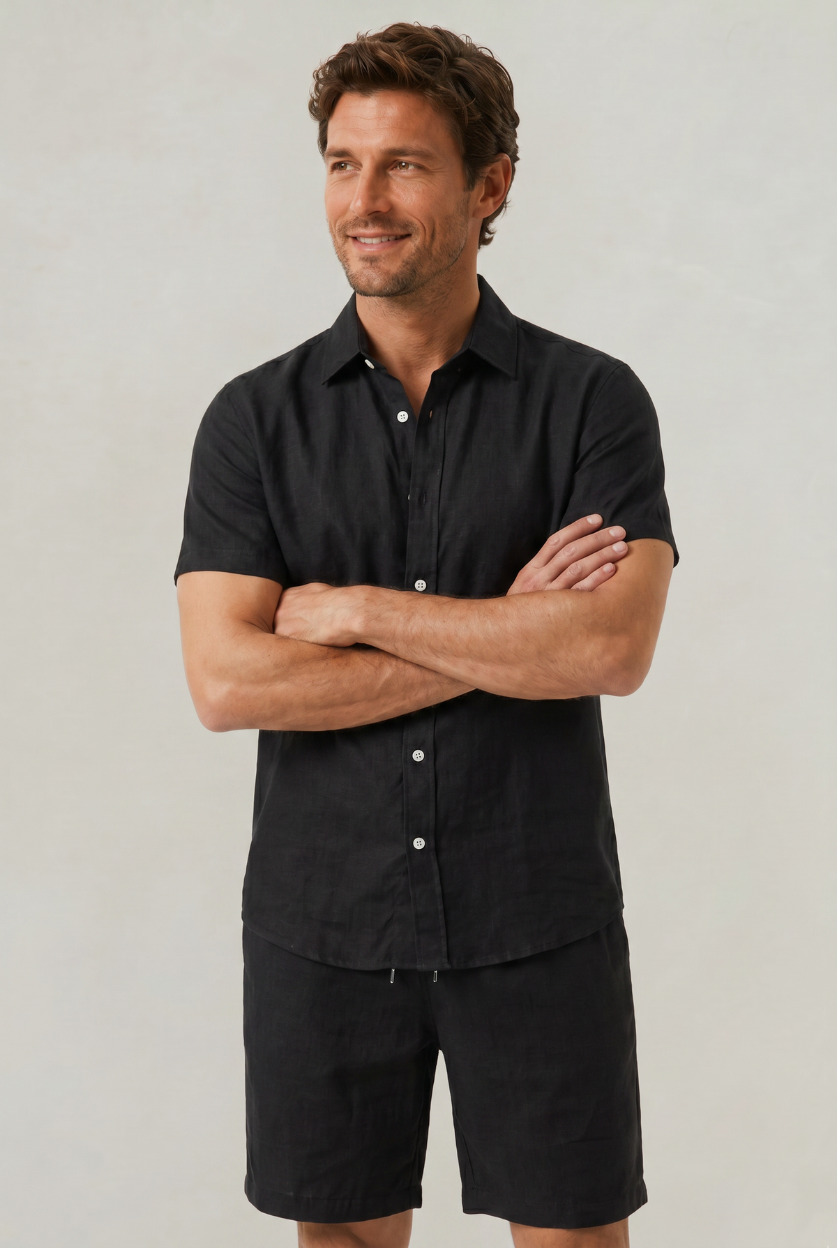 Dermot | Linen Shirt and Shorts Set – Black