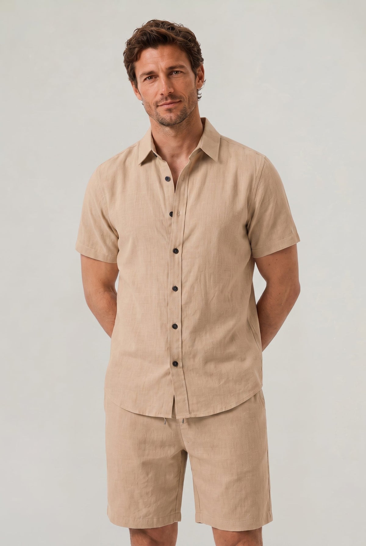 Dermot | Linen Shirt and Shorts Set – Khaki