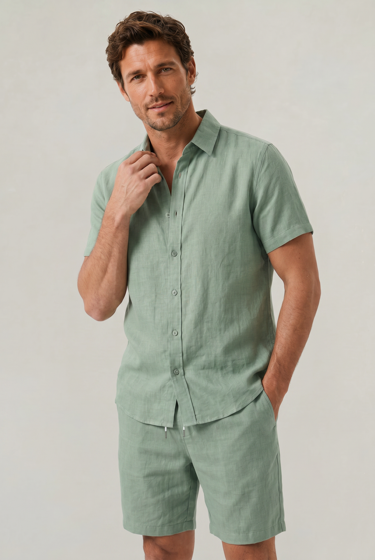 Dermot | Linen Shirt and Shorts Set – Green