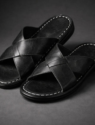 Kit | Men's Crossover Strap Slide Sandals – Black