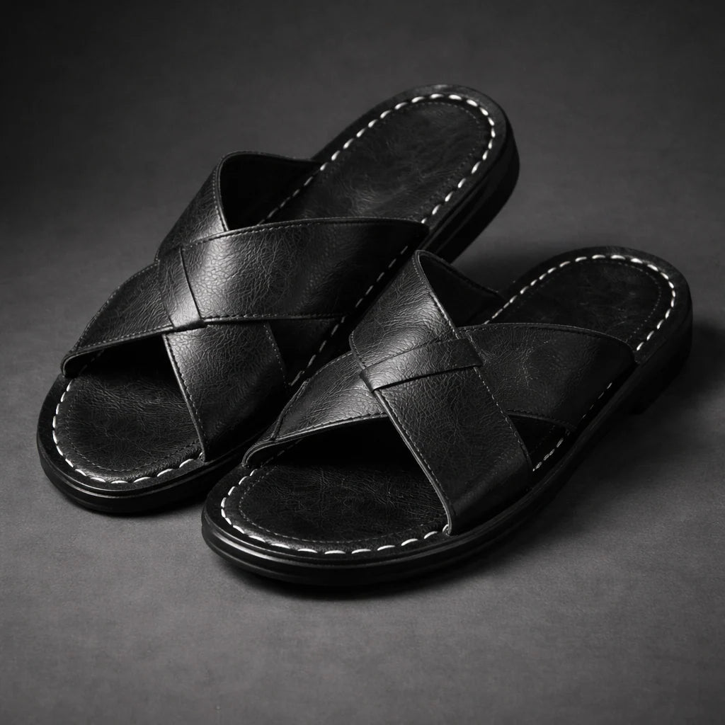 Kit | Men's Crossover Strap Slide Sandals – Black