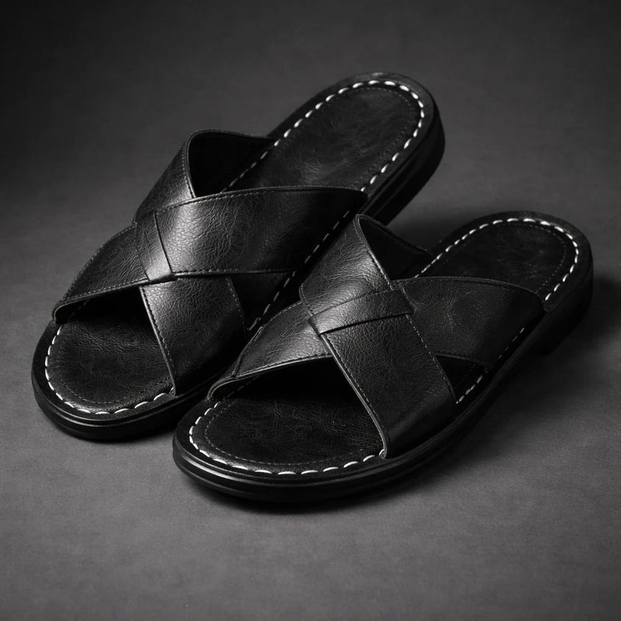 Kit | Men's Crossover Strap Slide Sandals – Black
