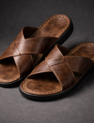 Kit | Men's Crossover Strap Slide Sandals – Brown
