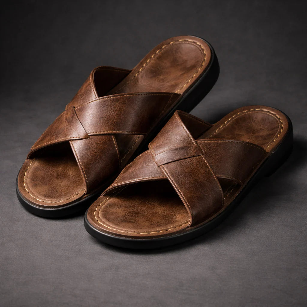 Kit | Men's Crossover Strap Slide Sandals – Brown