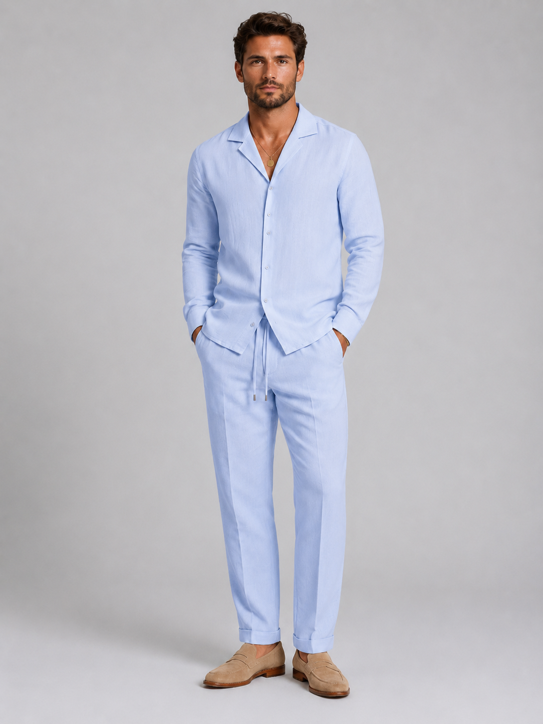 Alister | Lightweight Linen Two Piece Set – Light Blue