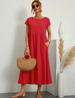 Persephone | Flowing Midi Day Dress – Red