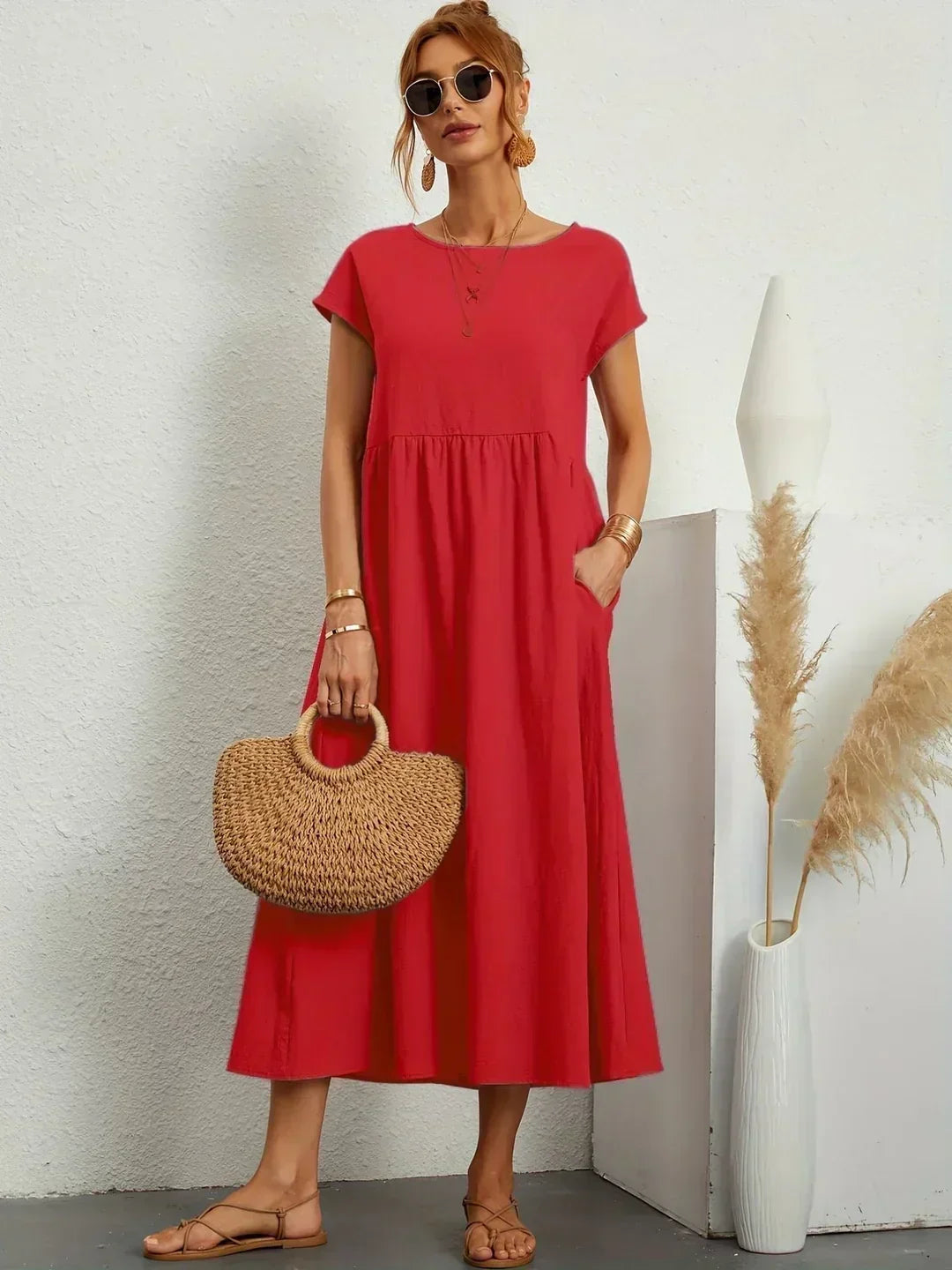 Persephone | Flowing Midi Day Dress – Red
