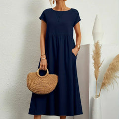 Persephone | Flowing Midi Day Dress – Navy