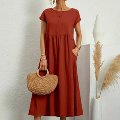 Persephone | Flowing Midi Day Dress – Brown