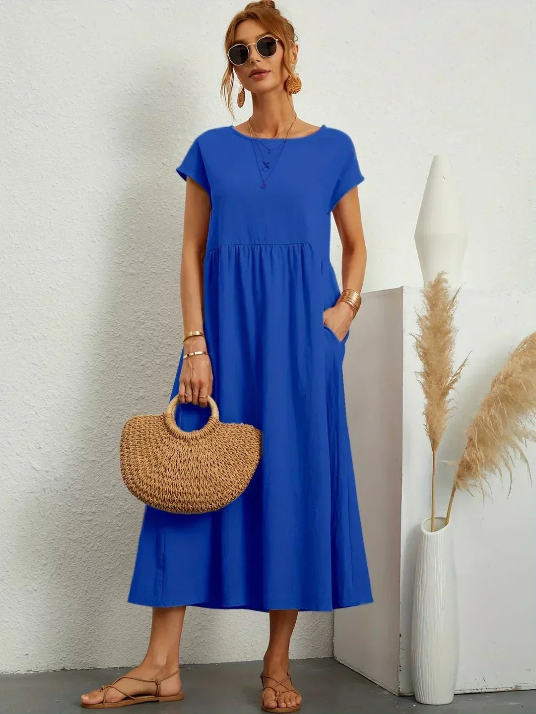 Persephone | Flowing Midi Day Dress – Azure Blue