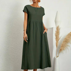 Persephone | Flowing Midi Day Dress – Military Green