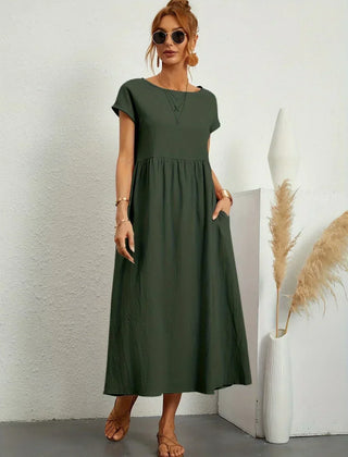 Persephone | Flowing Midi Day Dress – Military Green