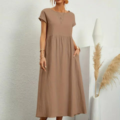 Persephone | Flowing Midi Day Dress – Khaki