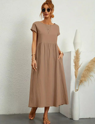 Persephone | Flowing Midi Day Dress – Khaki