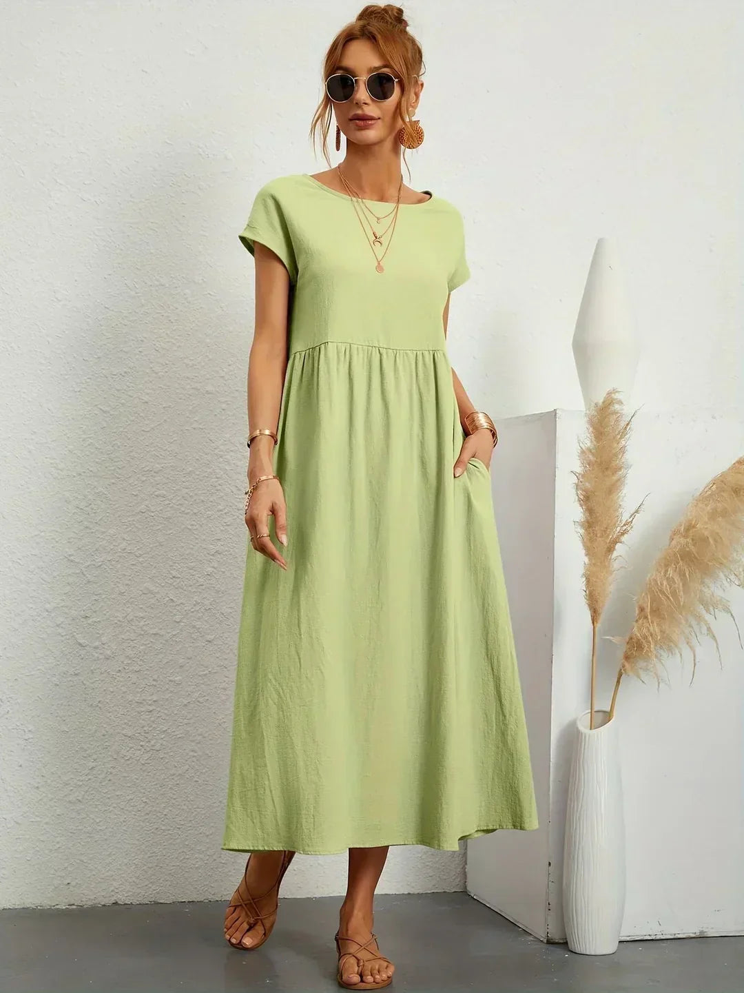 Persephone | Flowing Midi Day Dress – Mint Green