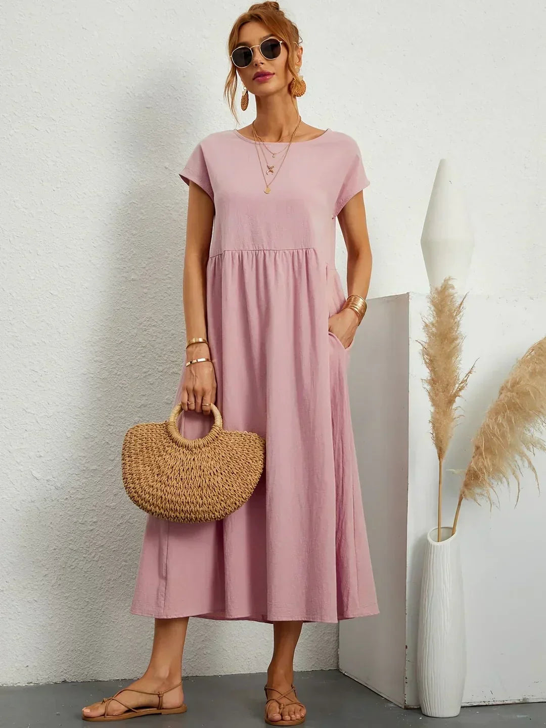 Persephone | Flowing Midi Day Dress – Pink