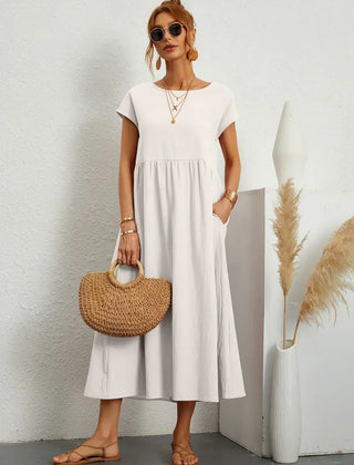 Persephone | Flowing Midi Day Dress – White