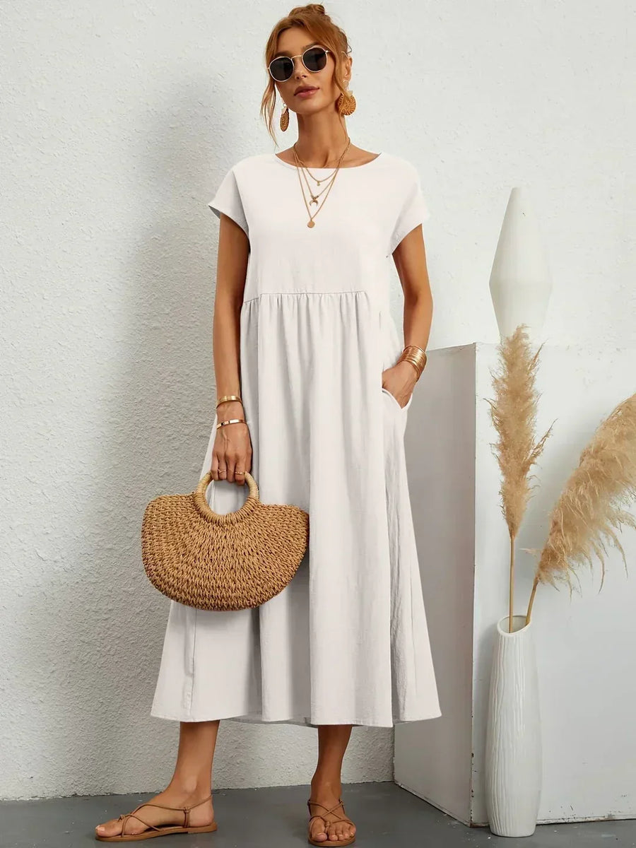 Persephone | Flowing Midi Day Dress – White