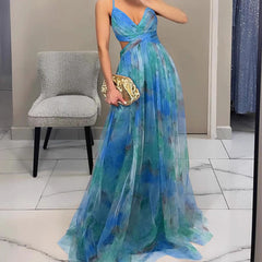 Evangeline | Floral Print Maxi Dress – Blue