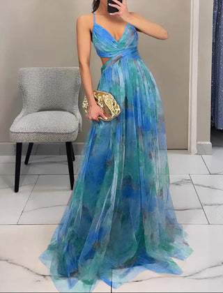 Evangeline | Floral Print Maxi Dress – Blue